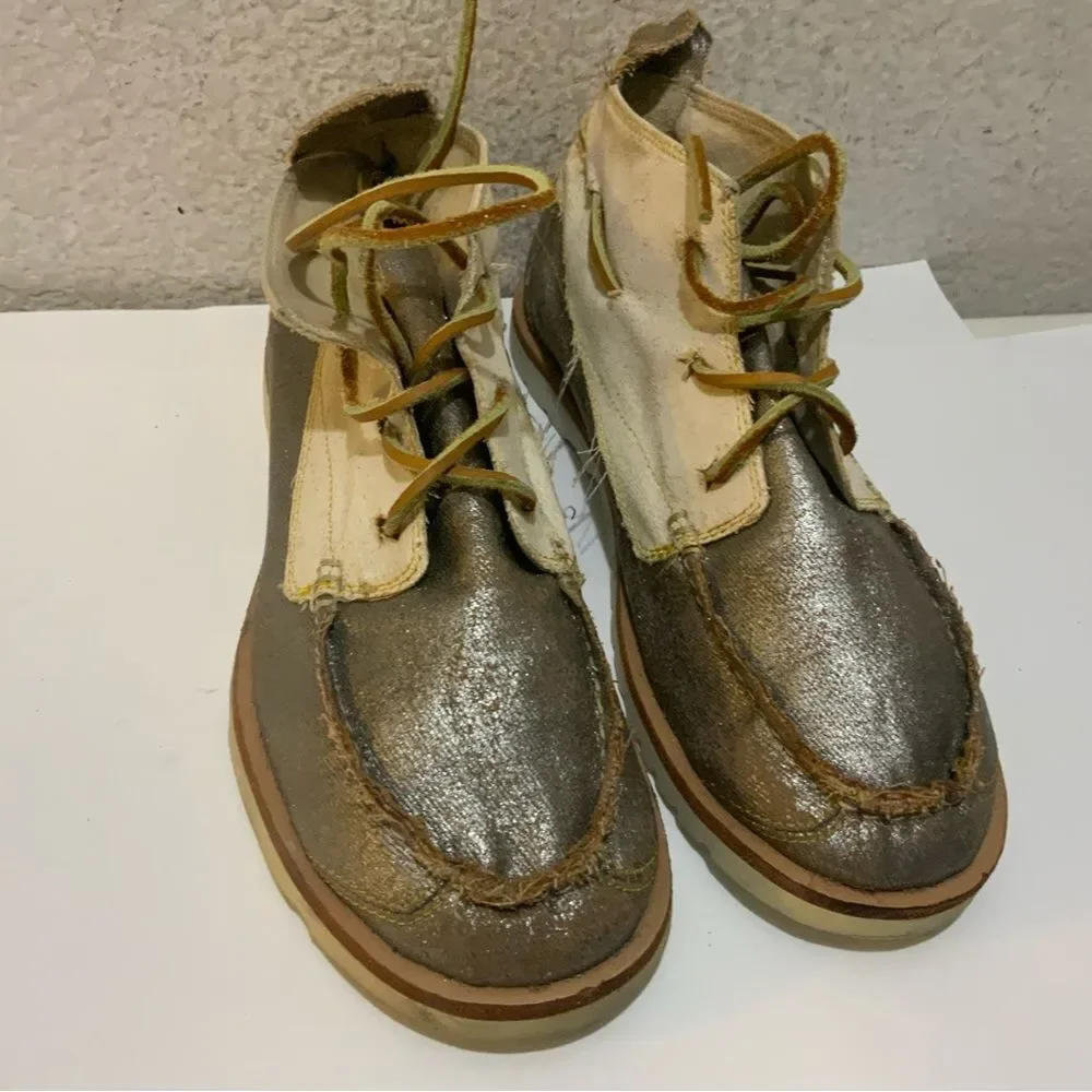 Vintage VAEL Deckard Mid Canvas Shoe Mens Size 8 Silver Vibram Boat Yacht